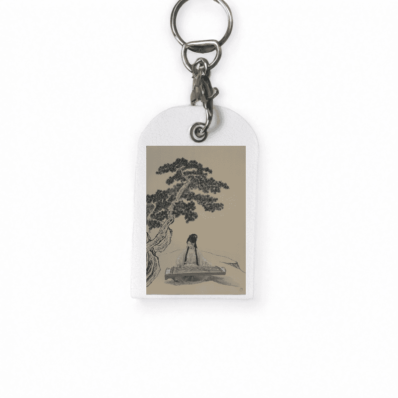 新文人仕女圖-松下彈琴 — 皮革鑰匙圈（感應卡扣套）