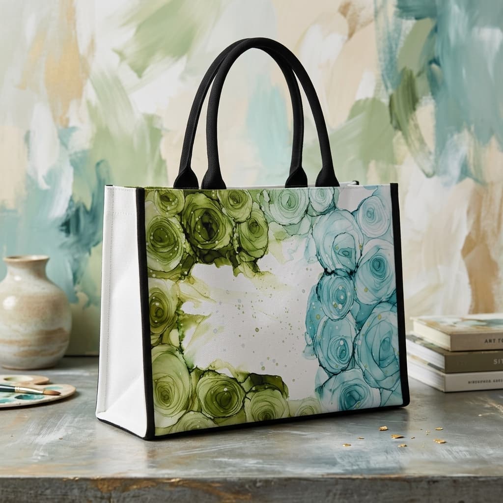酒精墨水 - 「心醉 - 碧綠藍天」 — 黑飾條 Book Tote 精品 托特包