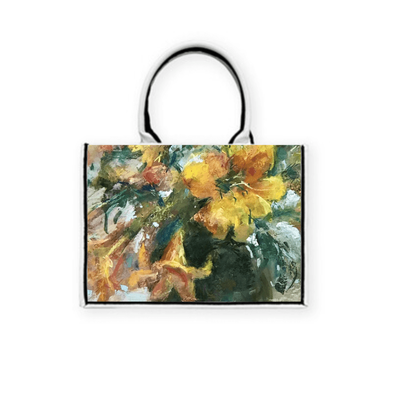 陶罐與黃百合 — 黑飾條 Book Tote 精品 托特包 H37 x W28 x D16 cm AB50 4