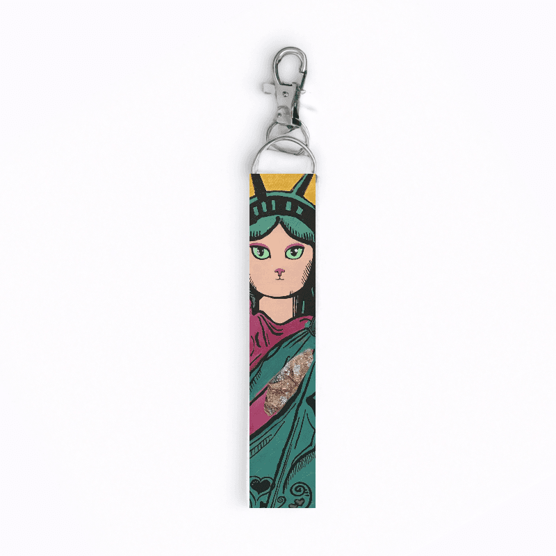 紐約自由女神貓咪 New York Statue of Liberty Cat — 布條鑰匙圈（吊飾、吊牌）Ｗ3 x H16 cm AT9 3