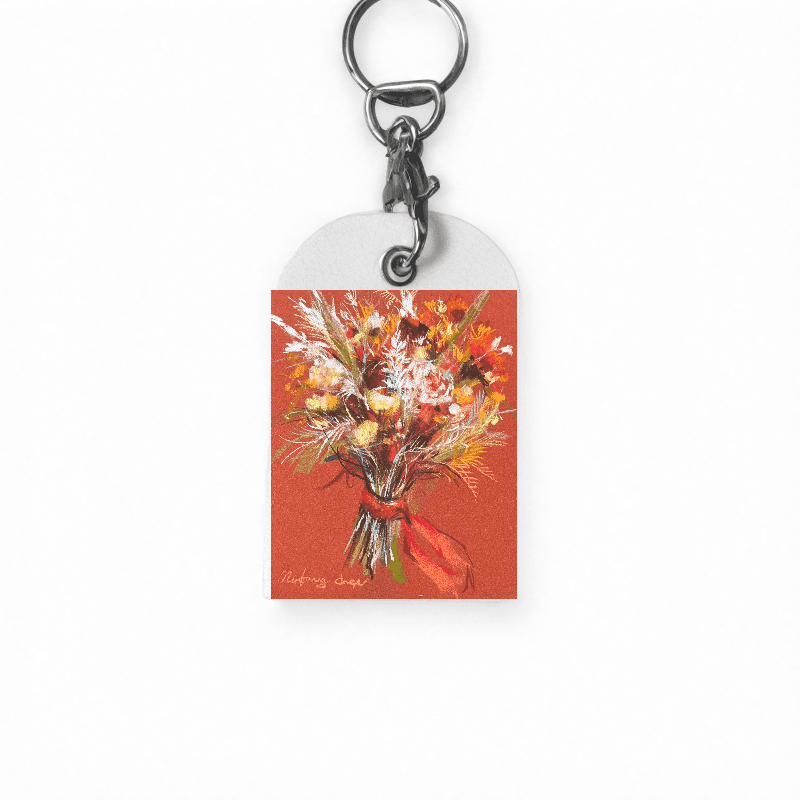 羽光映花紅 — 皮革鑰匙圈（感應卡扣套）Ｗ4.6 x H7 cm AT42 3