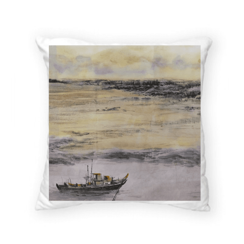 【天涯棲霞】-水墨畫麗水漁港 — 方形 可拆式 抱枕 40*40 cm 4